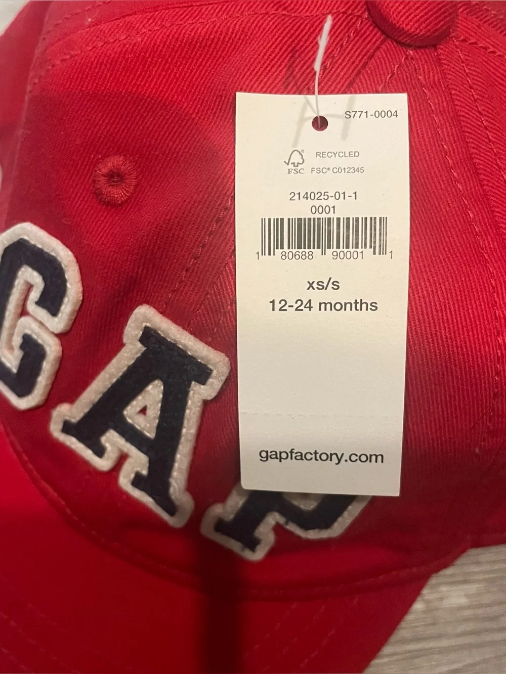 12-24m XS/S NWT Gap Toddler Baseball Hat Cap in Red with navy blue